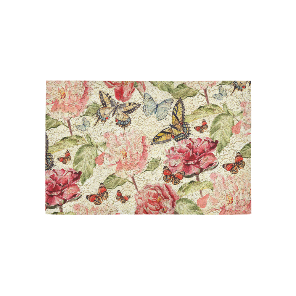 Watercolor Vintage Flowers Butterflies Lace 1 Area Rug 5'x3'3''