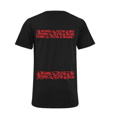 NUMBERS Collection Men 1234567 V Neck Black/Cherry Red Men's V-Neck T-shirt (USA Size) (Model T10)