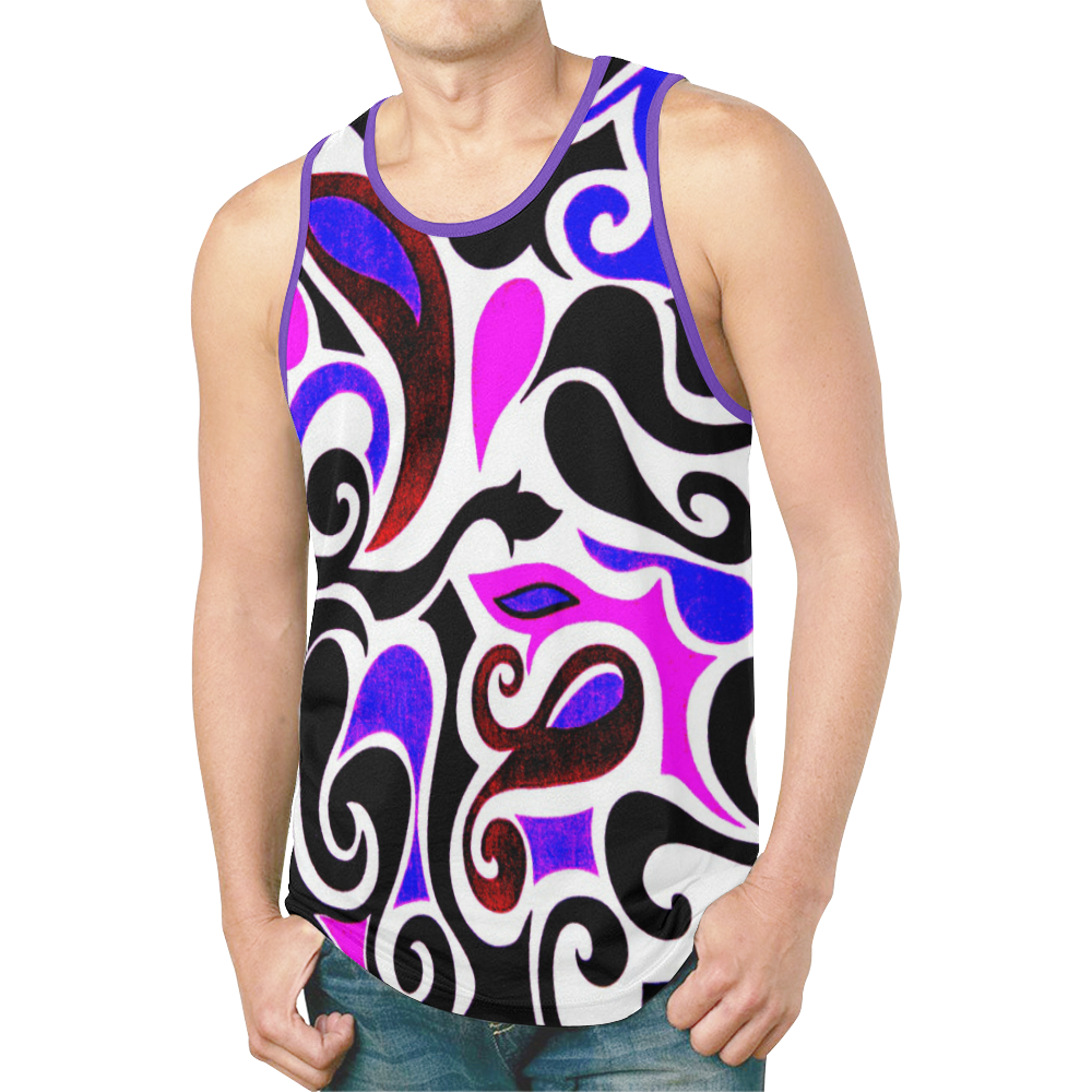 retro swirl abstract doodle New All Over Print Tank Top for Men (Model T46)