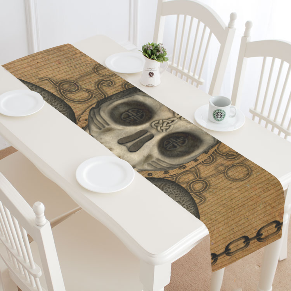 Awesome skull with celtic knot Table Runner 16x72 inch