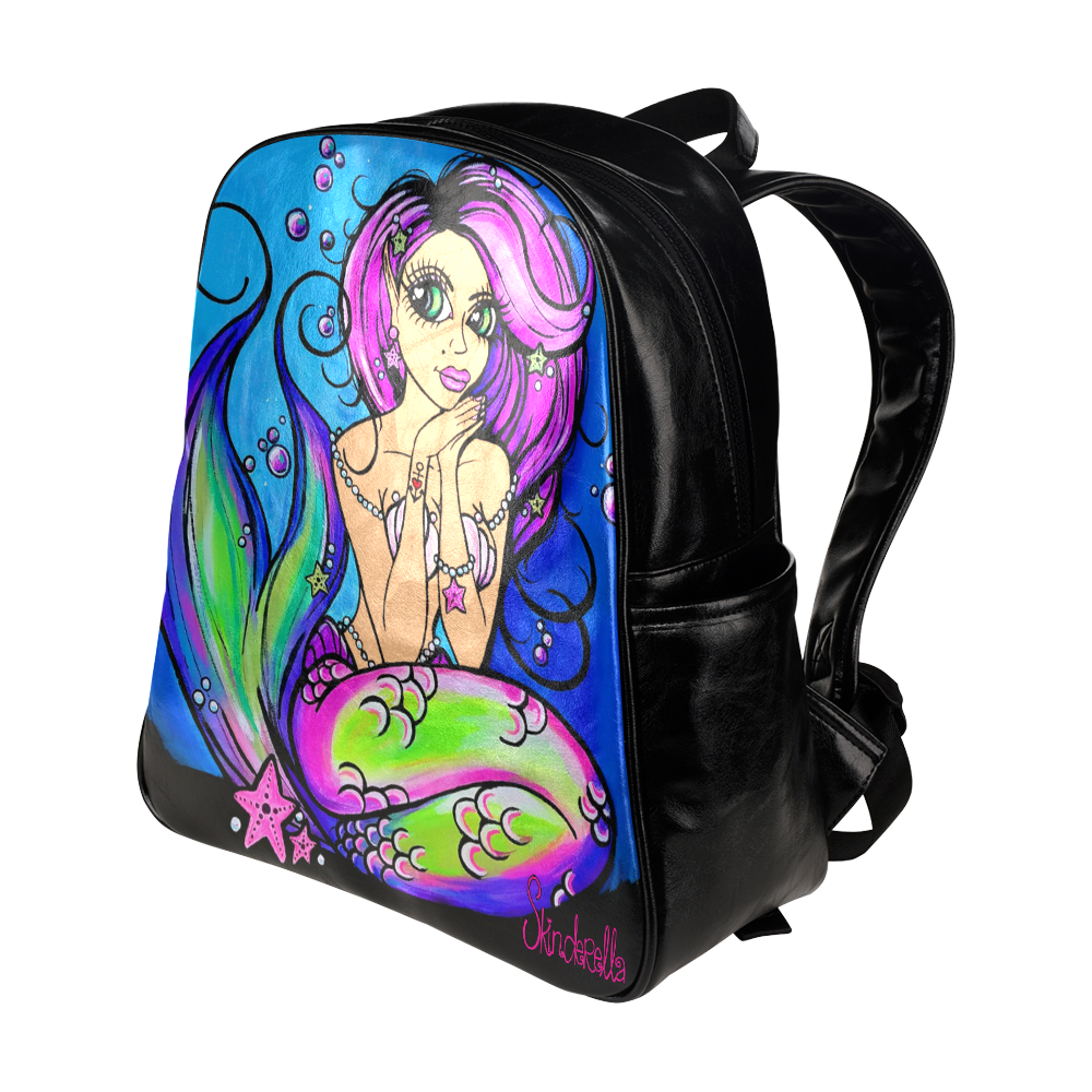 Pink Pinup Mermaid, by Skinderella Multi-Pockets Backpack (Model 1636)