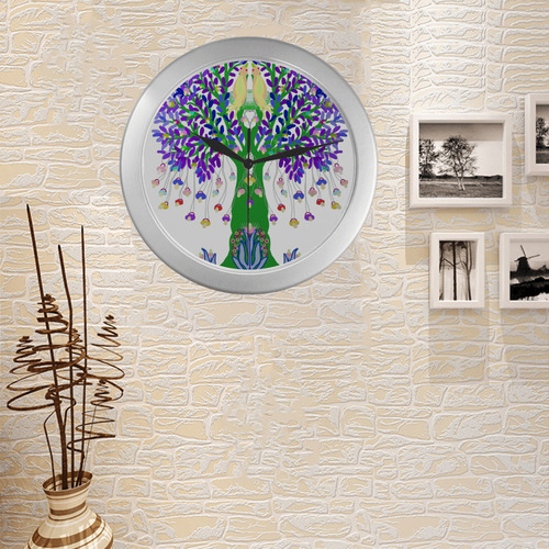 arbre a tetines 6 Silver Color Wall Clock