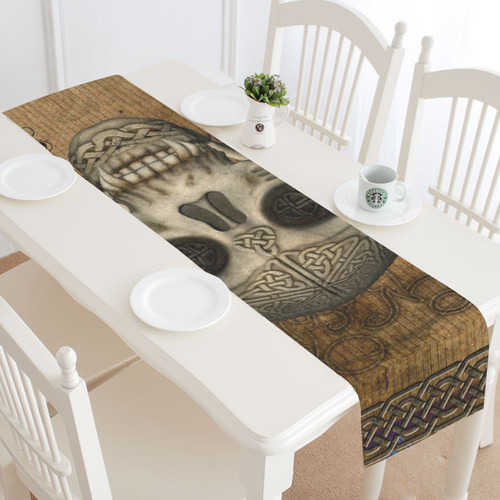 Awesome skull with celtic knot Table Runner 14x72 inch