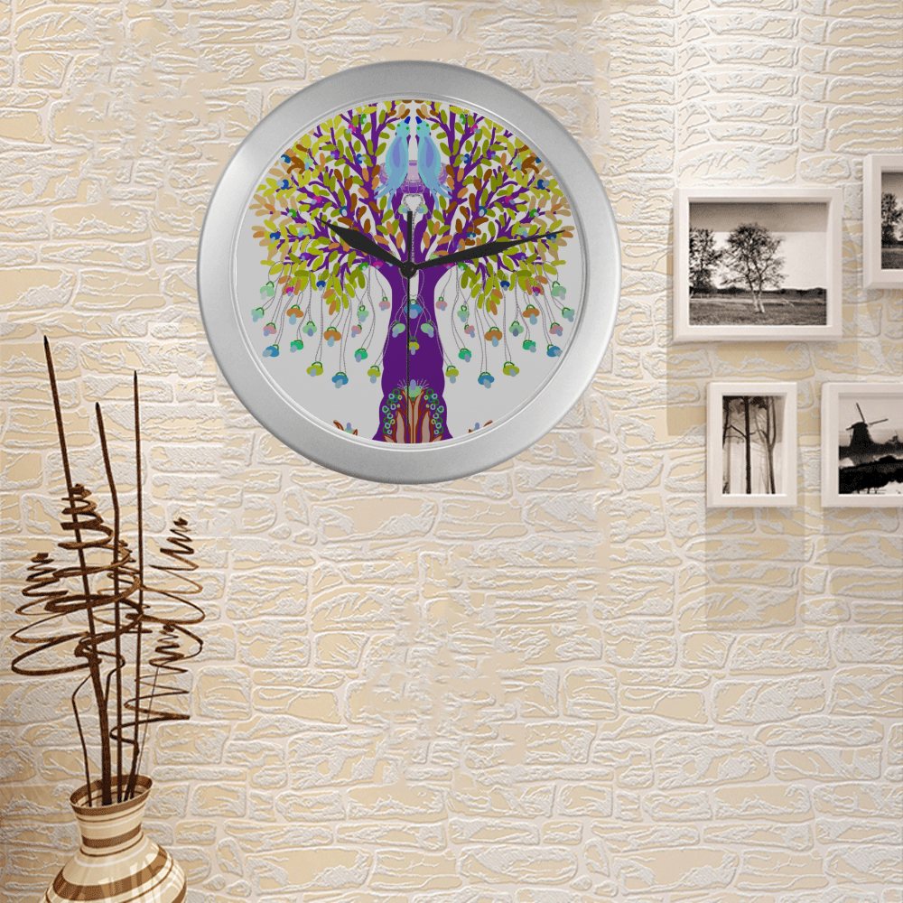 arbre a tetines 3 Silver Color Wall Clock