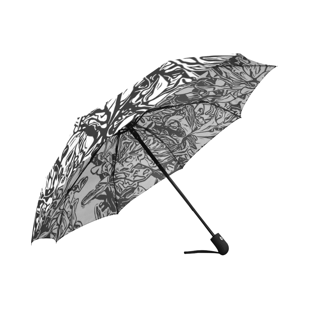 Inky Black and White Floral 2 by JamColors Auto-Foldable Umbrella (Model U04)