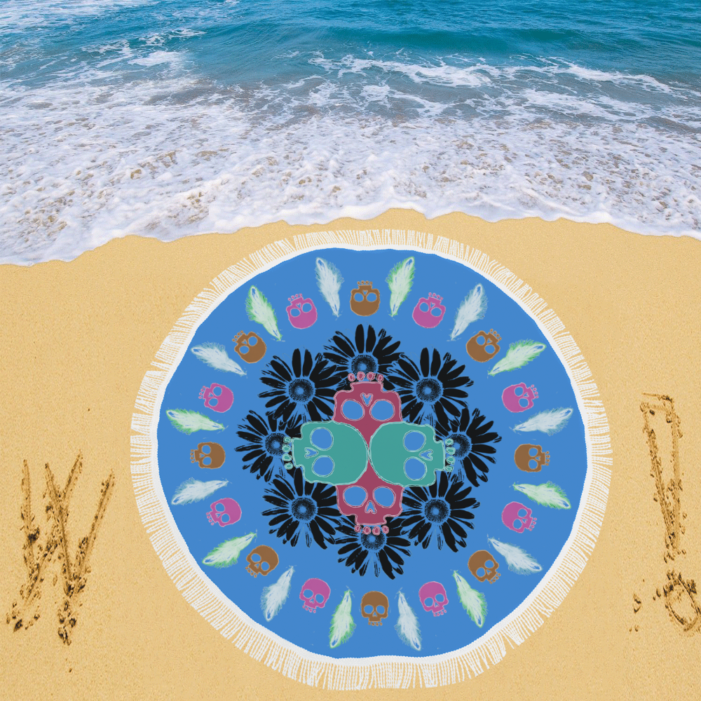 Pushing Daisies Blue Circular Beach Shawl 59"x 59"