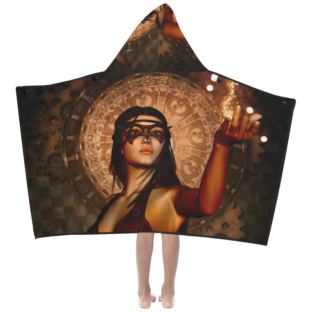 Steampunk lady with mask Kids' Hooded Bath Towels