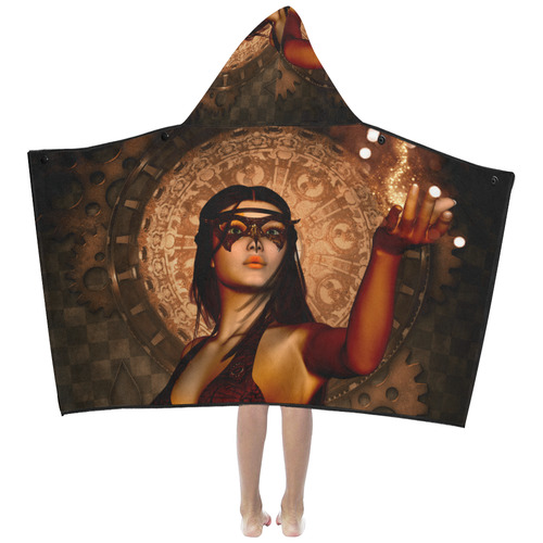 Steampunk lady with mask Kids' Hooded Bath Towels