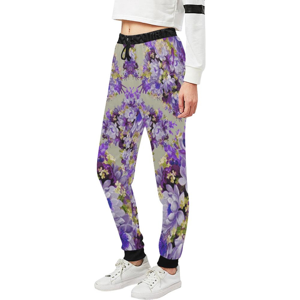 Purple And Gold Floral Unisex All Over Print Sweatpants (Model L11)