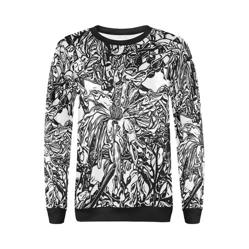 Inky Black and White Floral 2 by JamColors All Over Print Crewneck Sweatshirt for Women (Model H18)