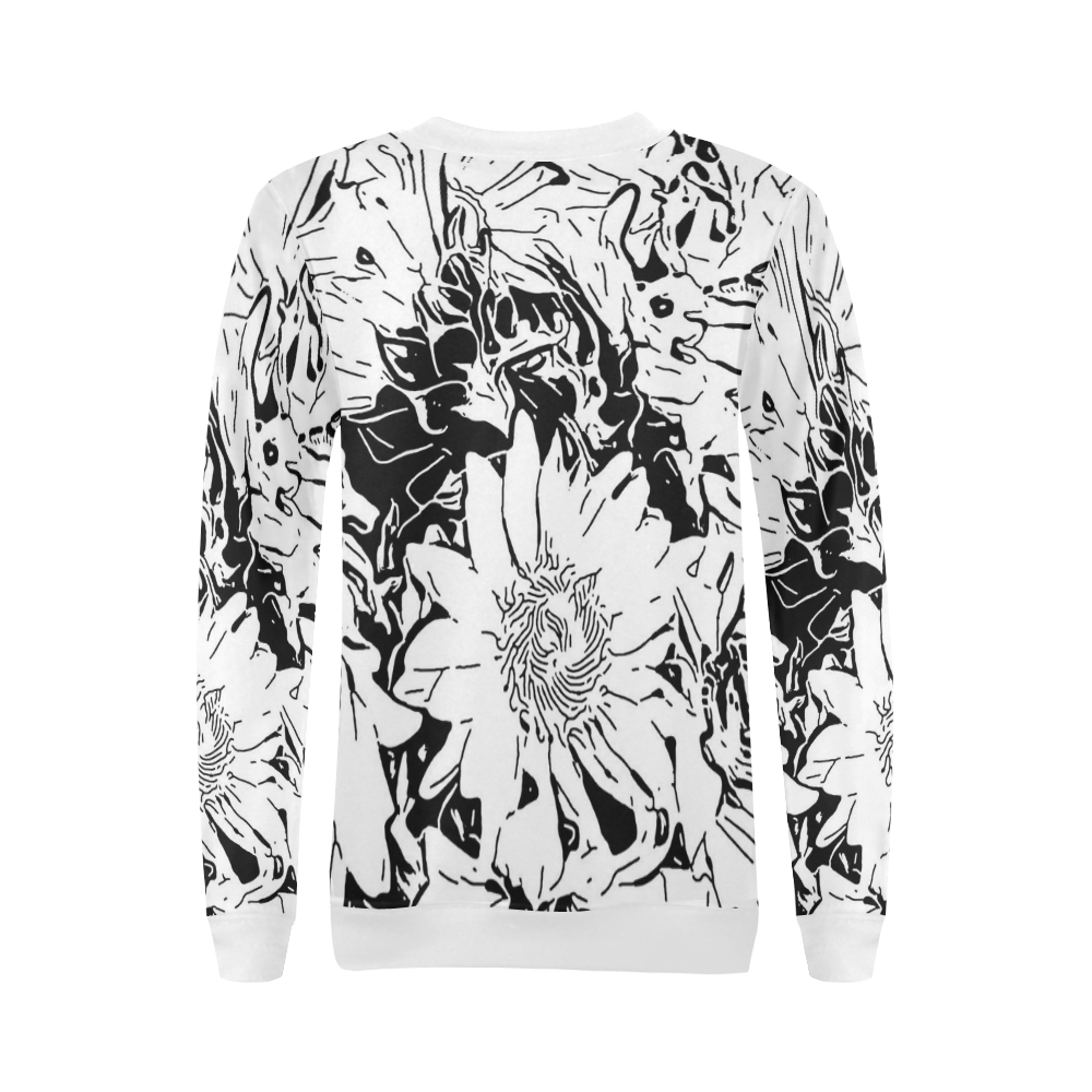 Inky Black and White Floral 1 by JamColors All Over Print Crewneck Sweatshirt for Women (Model H18)