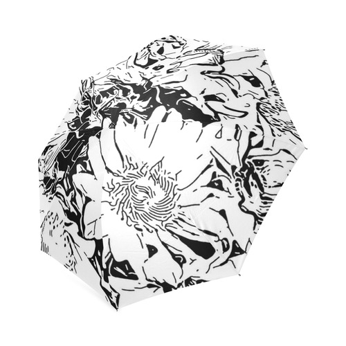 Inky Black and White Floral 1 by JamColors Foldable Umbrella (Model U01)