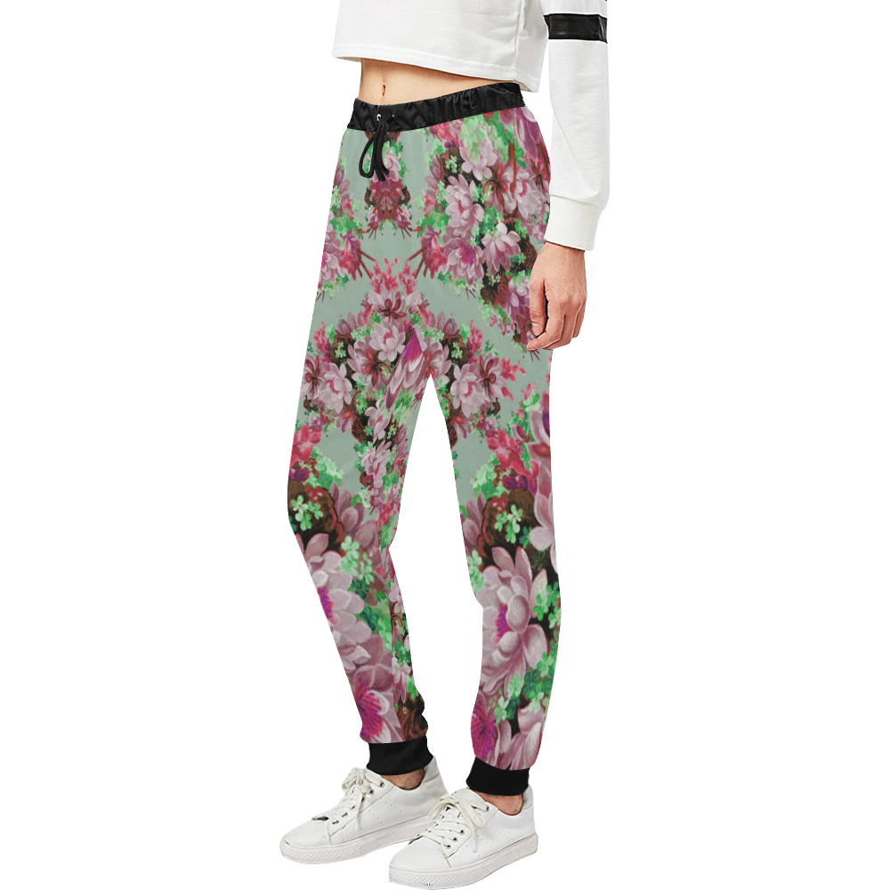 Pink And Green Floral Unisex All Over Print Sweatpants (Model L11)
