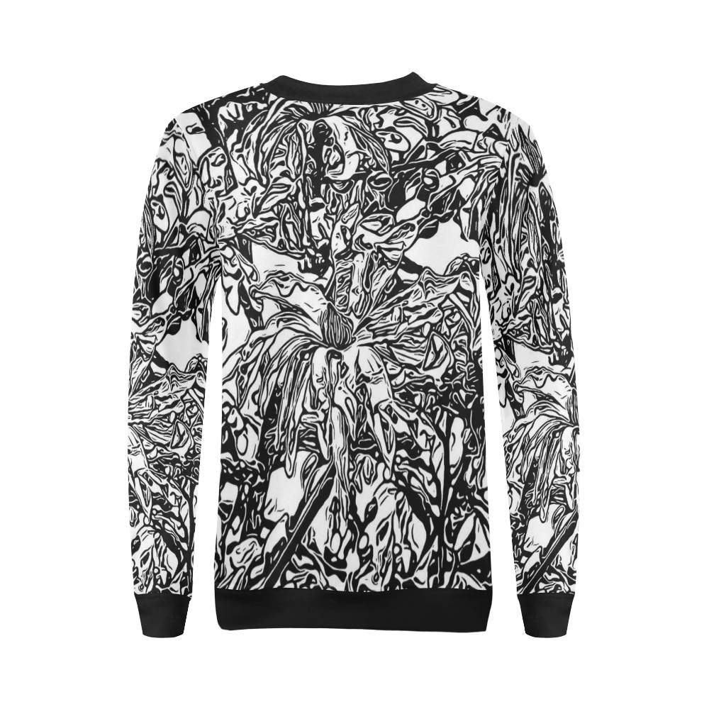Inky Black and White Floral 2 by JamColors All Over Print Crewneck Sweatshirt for Women (Model H18)