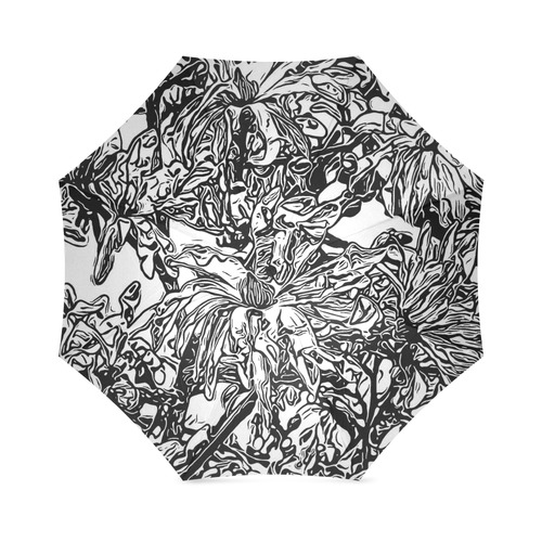 Inky Black and White Floral 2 by JamColors Foldable Umbrella (Model U01)