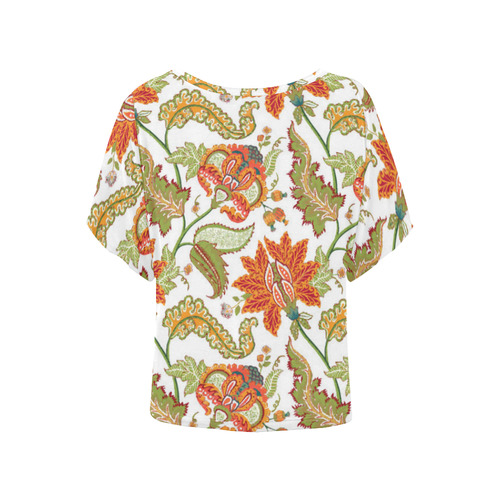 Indian Vintage Floral Pattern Antique Women's Batwing-Sleeved Blouse T shirt (Model T44)