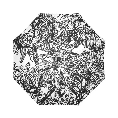 Inky Black and White Floral 2 by JamColors Auto-Foldable Umbrella (Model U04)