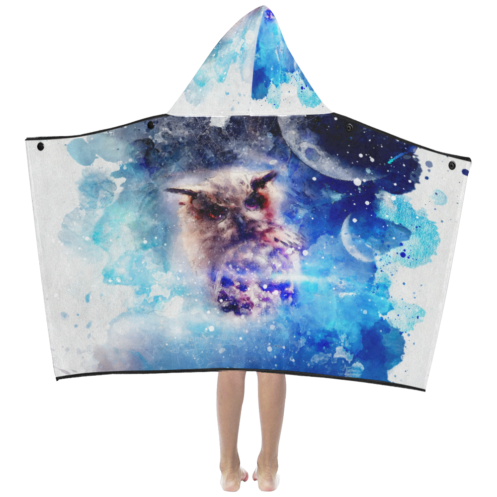 Watercolor, owl in the unoverse Kids' Hooded Bath Towels