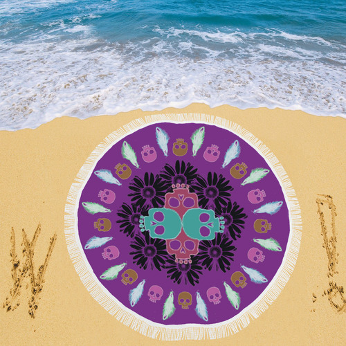 Pushing Daisies Purple Circular Beach Shawl 59"x 59"