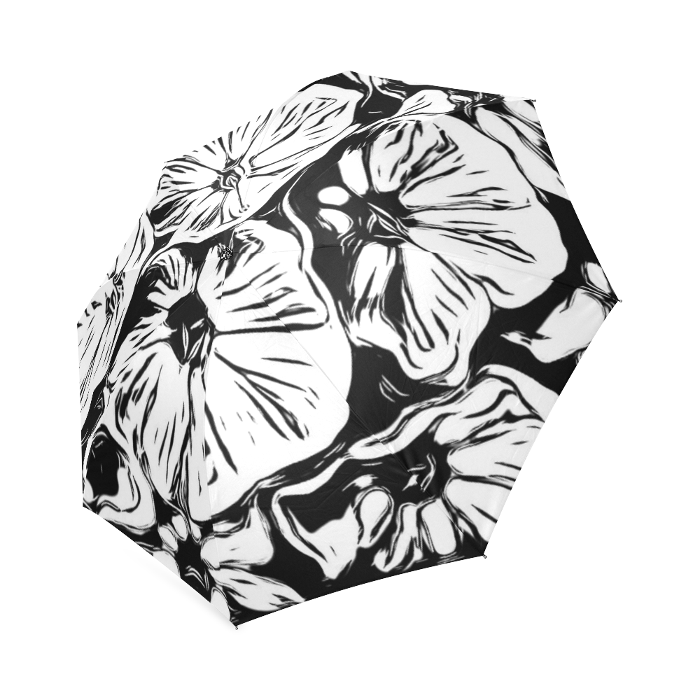 Inky Black and White Floral 3 by JamColors Foldable Umbrella (Model U01)