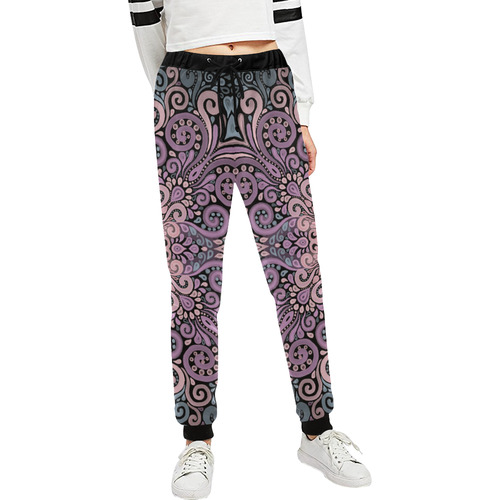 Pink, purple blue, Boho Ornate Watercolor Unisex All Over Print Sweatpants (Model L11)