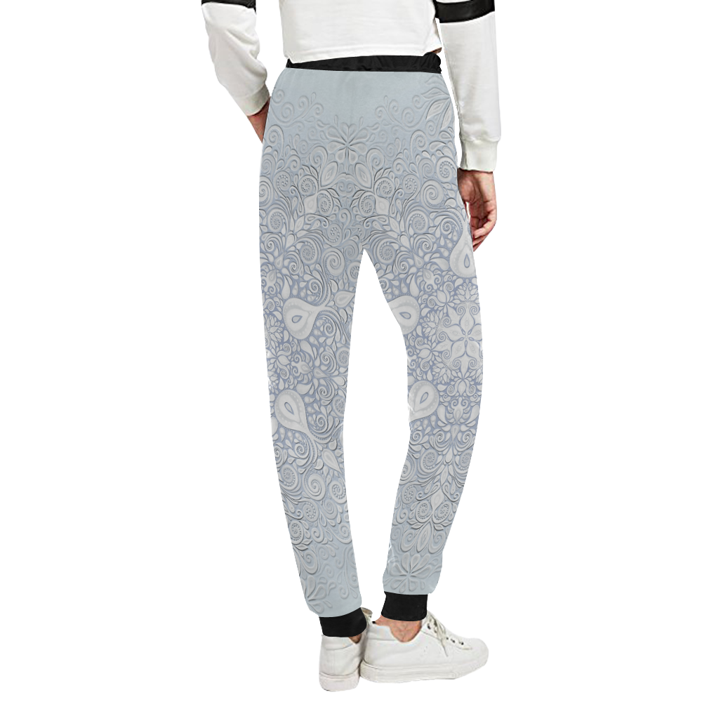 White and Blue Watercolor Mandala Pattern Unisex All Over Print Sweatpants (Model L11)