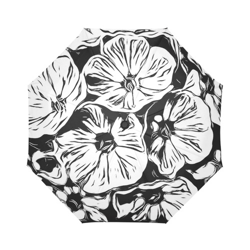 Inky Black and White Floral 3 by JamColors Auto-Foldable Umbrella (Model U04)