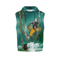 Funny pirate parrot All Over Print Sleeveless Hoodie for Women (Model H15)