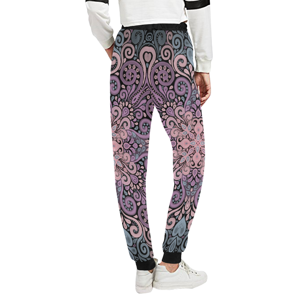 Pink, purple blue, Boho Ornate Watercolor Unisex All Over Print Sweatpants (Model L11)