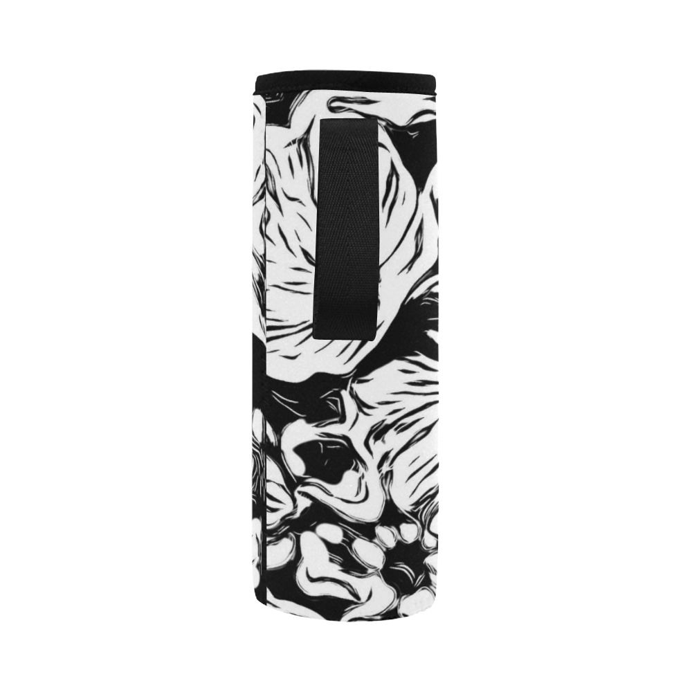 Inky Black and White Floral 3 by JamColors Neoprene Water Bottle Pouch/Large