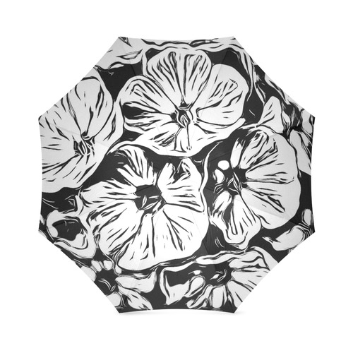 Inky Black and White Floral 3 by JamColors Foldable Umbrella (Model U01)