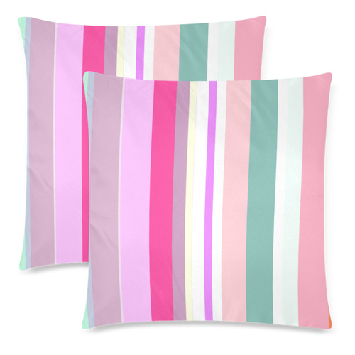 playfulspringstrips. Custom Zippered Pillow Cases 18"x 18" (Twin Sides) (Set of 2)