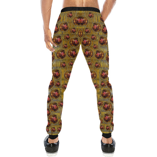 Angels in gold and flowers of paradise rocks Men's All Over Print Sweatpants (Model L11)