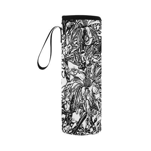 Inky Black and White Floral 2 by JamColors Neoprene Water Bottle Pouch/Large