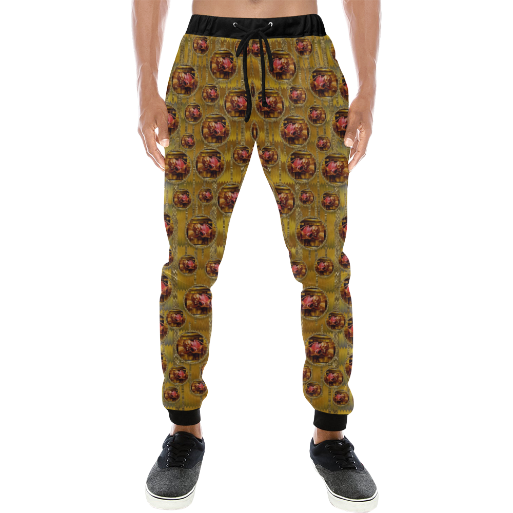 Angels in gold and flowers of paradise rocks Men's All Over Print Sweatpants (Model L11)
