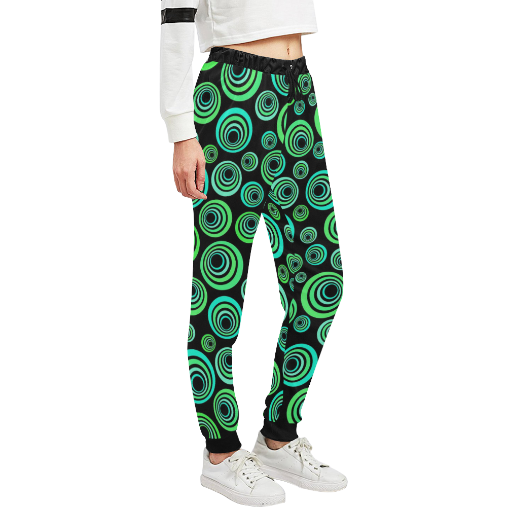 Crazy Fun Neon Blue & Green retro pattern Unisex All Over Print Sweatpants (Model L11)