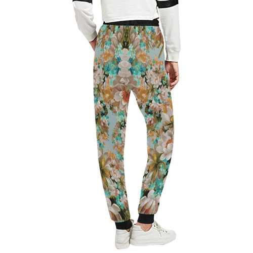 Peach And Green Floral Unisex All Over Print Sweatpants (Model L11)