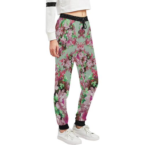 Pink And Green Floral Unisex All Over Print Sweatpants (Model L11)