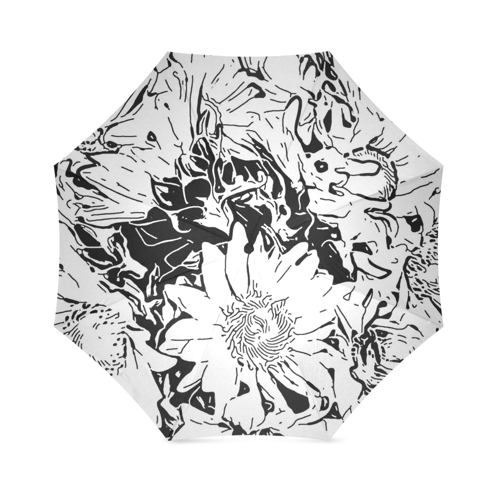 Inky Black and White Floral 1 by JamColors Foldable Umbrella (Model U01)