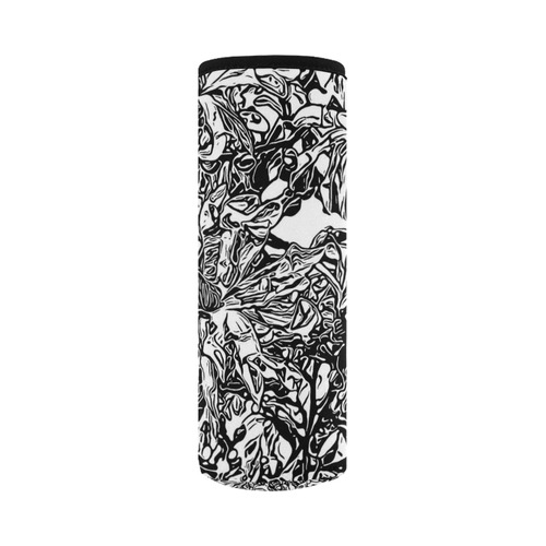 Inky Black and White Floral 2 by JamColors Neoprene Water Bottle Pouch/Large