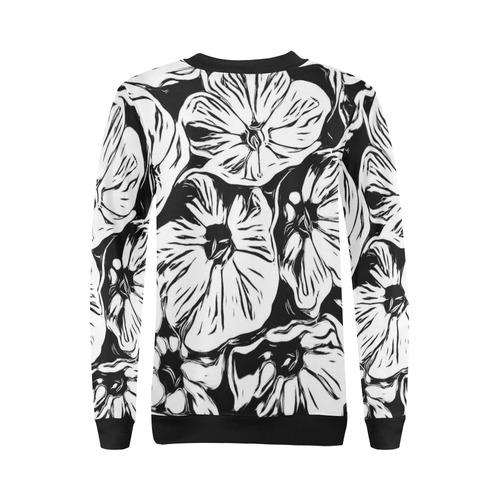 Inky Black and White Floral 3 by JamColors All Over Print Crewneck Sweatshirt for Women (Model H18)