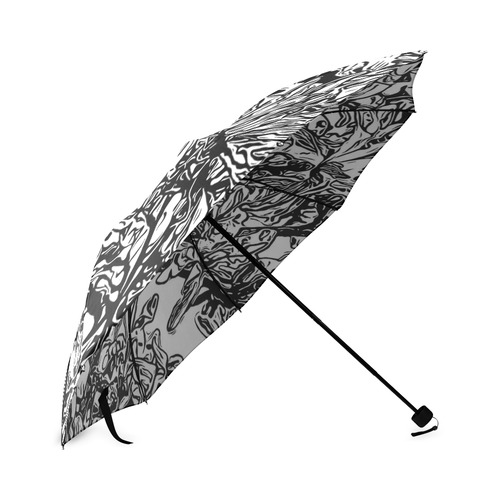 Inky Black and White Floral 2 by JamColors Foldable Umbrella (Model U01)