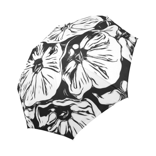 Inky Black and White Floral 3 by JamColors Auto-Foldable Umbrella (Model U04)