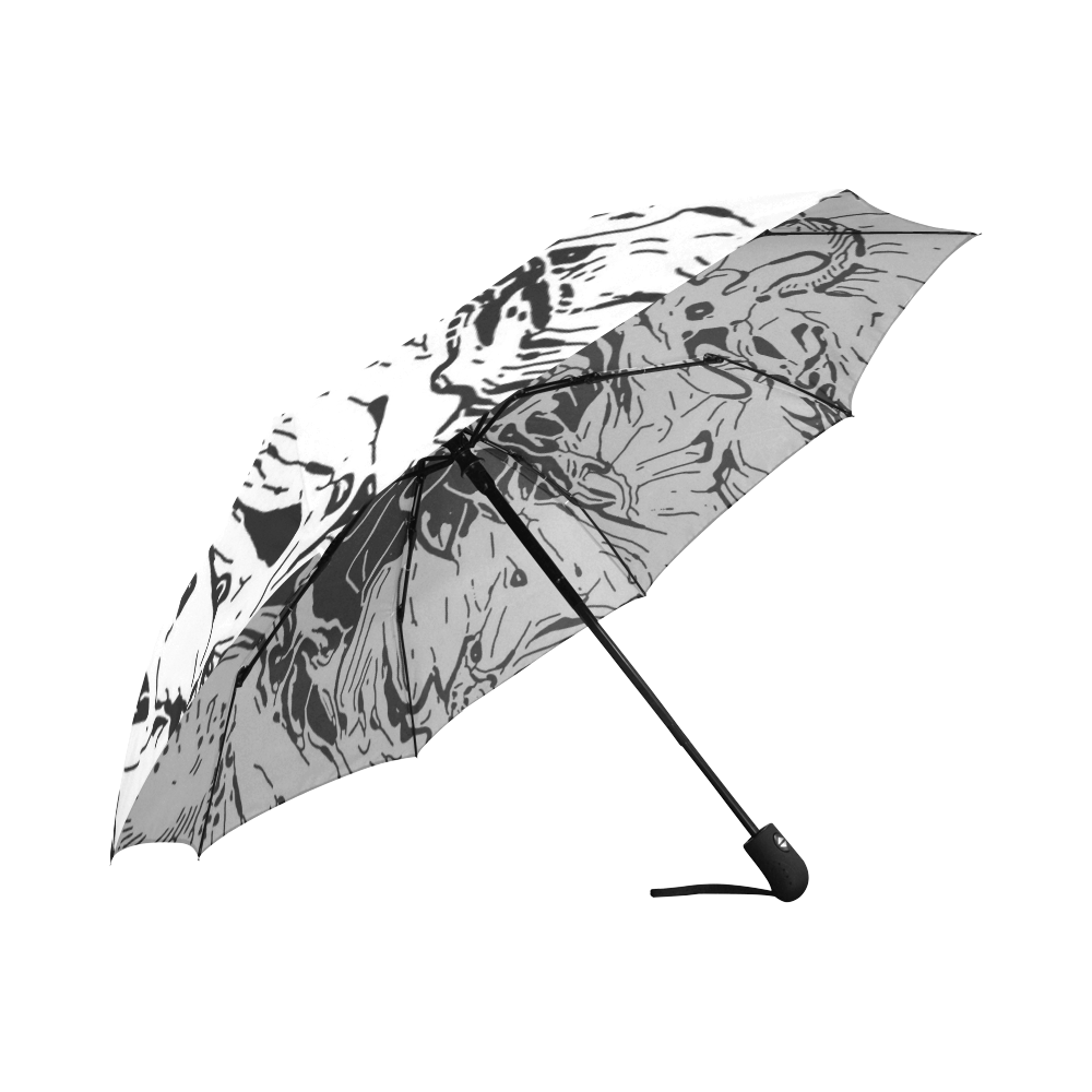 Inky Black and White Floral 1 by JamColors Auto-Foldable Umbrella (Model U04)
