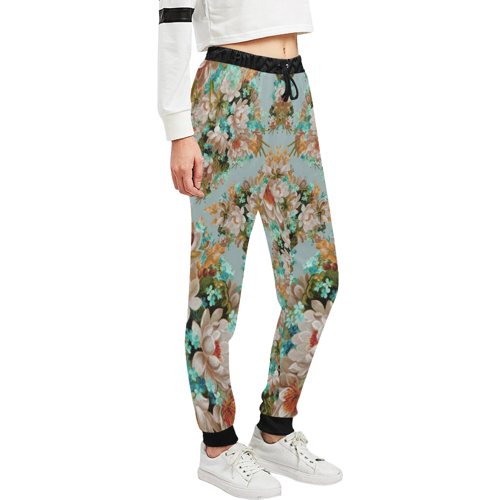 Peach And Green Floral Unisex All Over Print Sweatpants (Model L11)