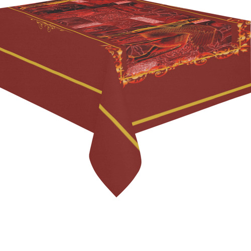 Red Lamassu Cotton Linen Tablecloth 60" x 90"