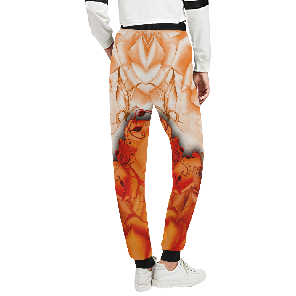 Sorf red flowers with butterflies Unisex All Over Print Sweatpants (Model L11)