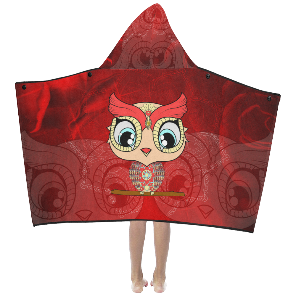 Cute owl, mandala design colorful Kids' Hooded Bath Towels