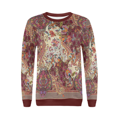 Vintage Antique Indian Persian Floral All Over Print Crewneck Sweatshirt for Women (Model H18)