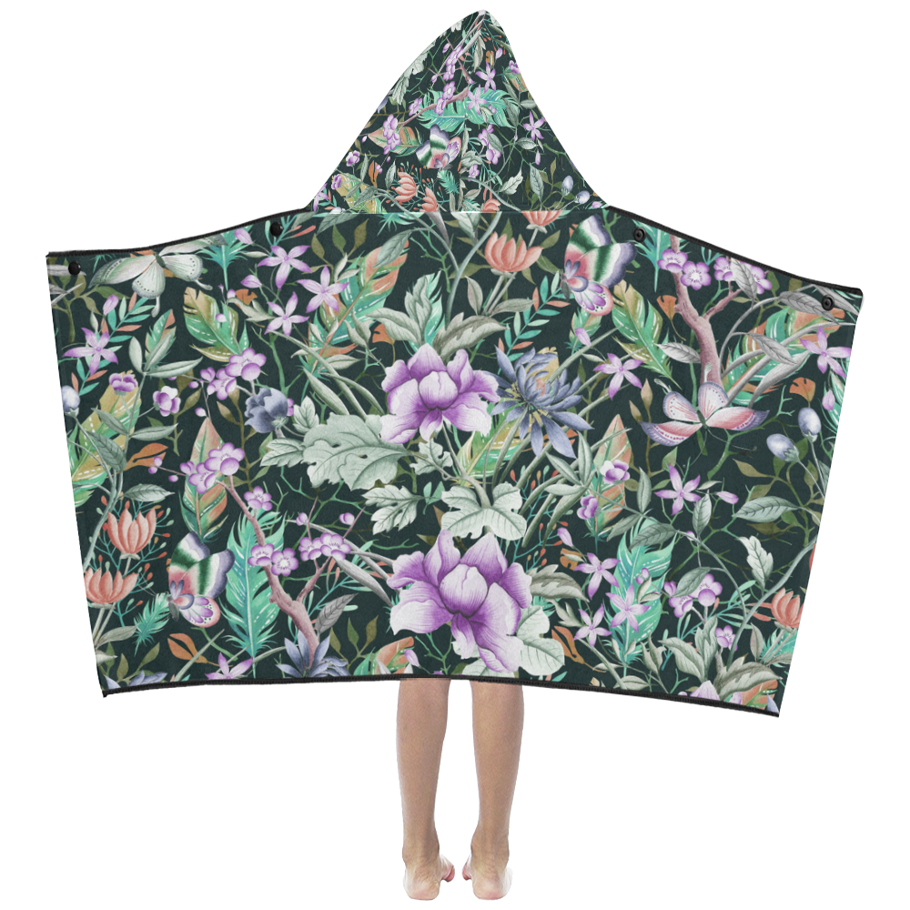 Tropical Flowers Butterflies Feathers Walpaper 2 Kids' Hooded Bath Towels